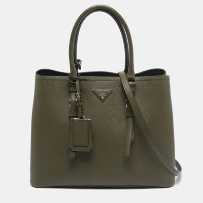 Pre-owned Prada Military Green Saffiano Cuir Leather Large Double Handle Tote