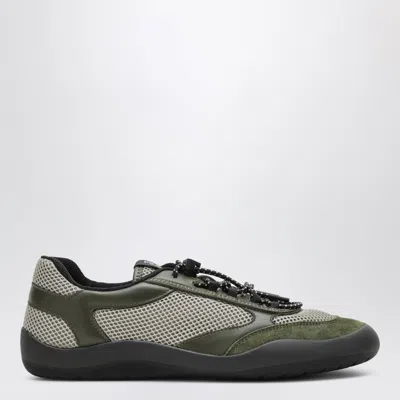 Prada Military Green Speedrock Mini Sneakers In Mesh In Multi