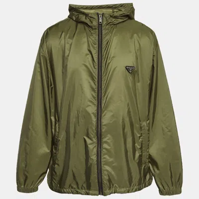 Pre-owned Prada Military Green Synthetic Hooded Jacket Xxl