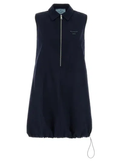 Prada Womens Blue Branded Sleeveless Cotton-poplin Mini Dress