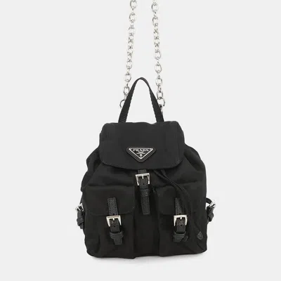 Pre-owned Prada Mini Backpack Chain Shoulder Bag Black Nylon