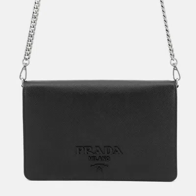 Pre-owned Prada Mini Bag Chain Shoulder Bag Black Saffiano Leatherleather