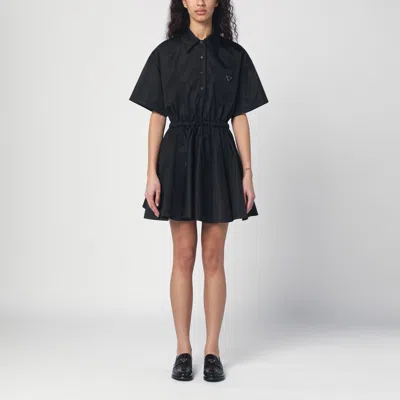 Prada Re-nylon Drawstring Fit-flare Mini Dress In F0002 Nero