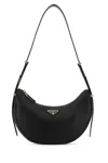 Prada Triangle Logo Plaque Moon Shaped Shoulder Bag In Black