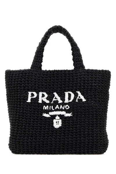 Prada Mini Black Straw Handbag 27 Cm