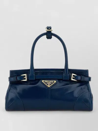 Prada Mini Bonnie Leather Shoulder Bag Buckle Detail In Blue