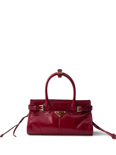 Prada Mini Bonnie Leather Tote Bag In Red