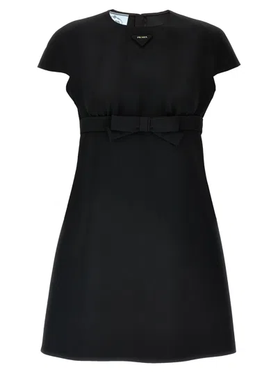 Prada Bow Sable A-line Mini Dress In Black