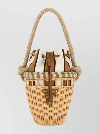Prada Mini Bucket Bag Featuring Braided Handle In Brown