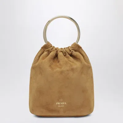 Prada Mini Bucket Bag In Cinnamon Suede