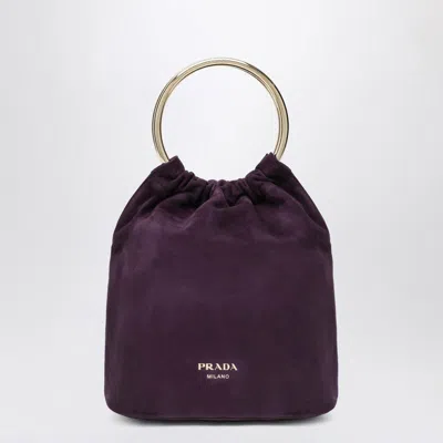 Prada Mini Bucket Bag In Plum Suede In Purple