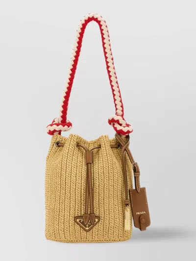 PRADA MINI BUCKET BAG WITH BRAIDED HANDLE AND WOVEN TEXTURE