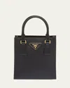 Prada Mini Calf Leather Shopper Tote Bag In Black