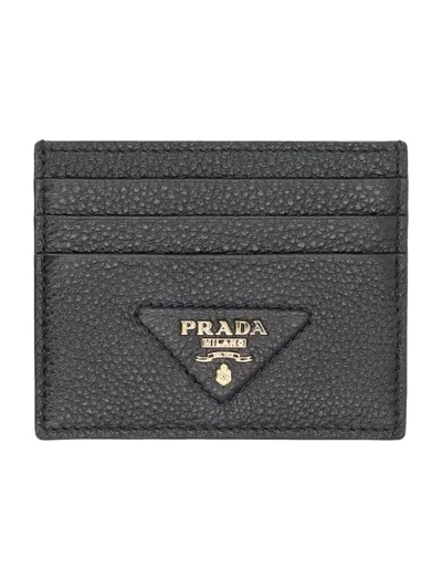Prada Mini Calf Leather Wallet For Women In Black