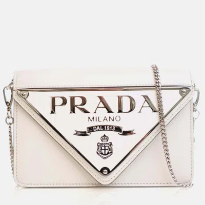 Pre-owned Prada Mini Calfskin Triangle Crossbody Bag In White