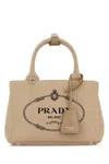 Prada Small Canvas Handbag With Silver-tone Hardware In Beige O Tan
