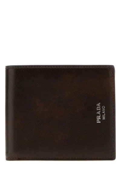 Prada Mini Chocolate Calf Leather Wallet In Brown