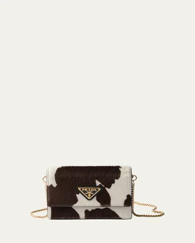 Prada Mini Cow-print Calf Hair Wallet On Chain