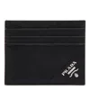 Prada Triangle Logo Saffiano Leather Cardholder In Black