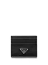 Prada Grained Leather Cardholder With Logo In Black