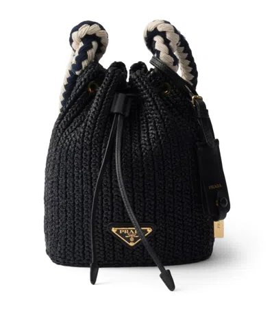Prada Mini Crochet Bucket Bag In Black