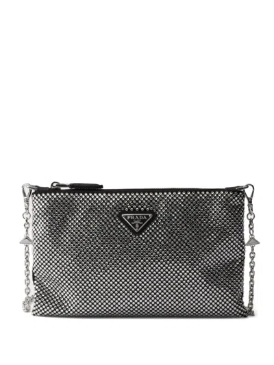 Prada Mini Crystal-studded Cross Body Bag In Silver