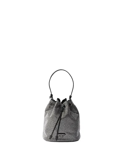 Prada Mini Crystal-studded Satin Bag In Gray