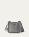 Prada Mini Daino Soft Leather Hobo Crossbody Bag In Gray