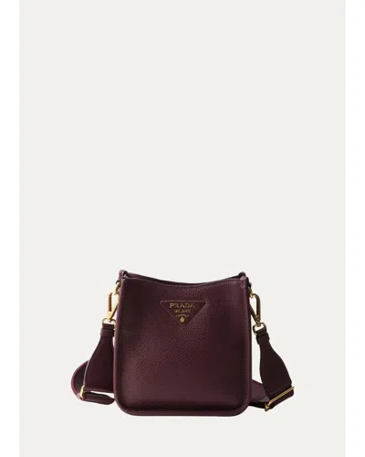 Prada Mini Daino Soft Leather Hobo Crossbody Bag In Burgundy