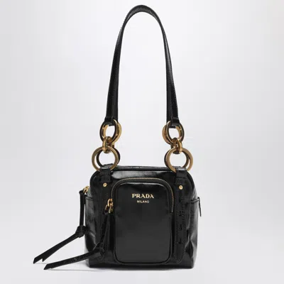 Prada Bucket Bag Double Handles Front Zip Pocket In Black