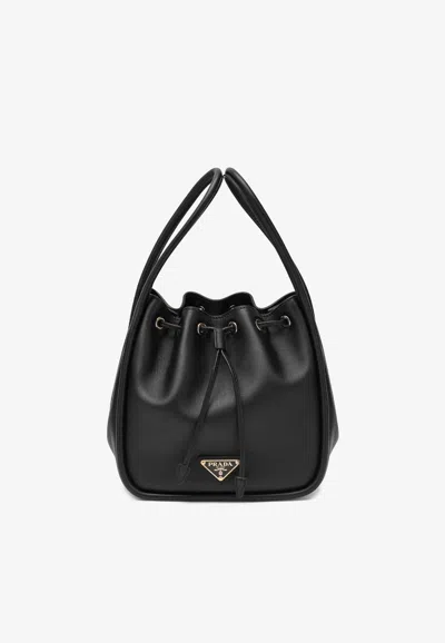 Prada Mini Darling Leather Bucket Bag In Black