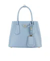 Prada Mini Double Saffiano Leather Tote Bag In Blue