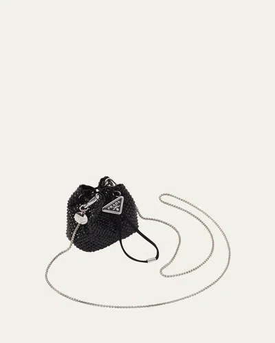 Prada Satin Mini-pouch With Synthetic Crystals In Black