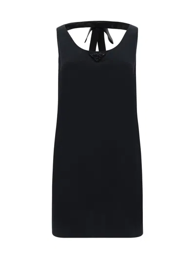 Prada Triangle-logo Mini Dress In Black