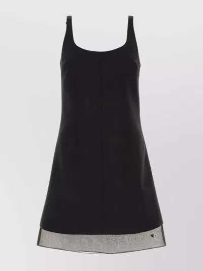 Prada Mini Dress With Round Neckline And Mesh Insert In Black