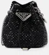 Prada Mini Embellished Satin Bucket Bag In Black