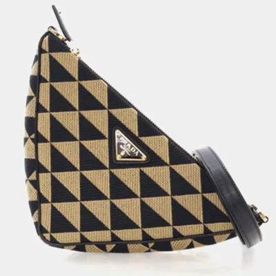 Pre-owned Prada Mini Embroidered Symbole Triangle Bag In Sand