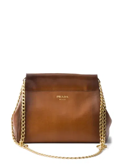 Prada Enchaîné Leather Mini Bag In Brown