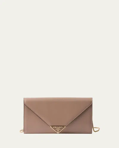 Prada Mini Envelope Flap Saffiano Leather Wallet On Chain In Cipria