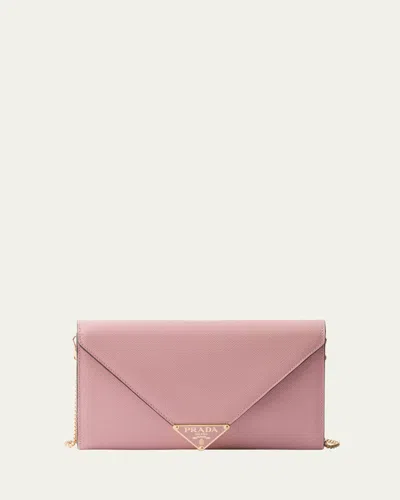 Prada Mini Envelope Flap Saffiano Leather Wallet On Chain In Pink