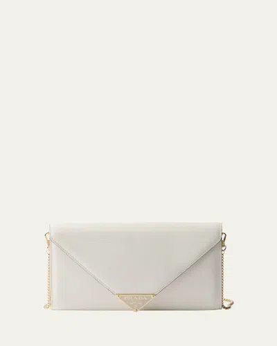 Prada Mini Envelope Flap Saffiano Leather Wallet On Chain In F0pg7 Bianco N