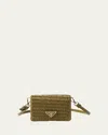Prada Green Logo-plaque Detachable-strap Crochet Card Holder In Oliva