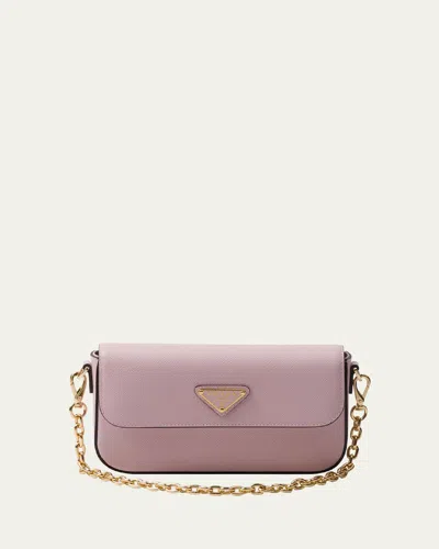 Prada Mini Flap Leather Crossbody Bag In Alabastro N