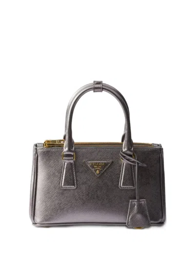 Prada Mini Galleria Leather Tote Bag In Gray