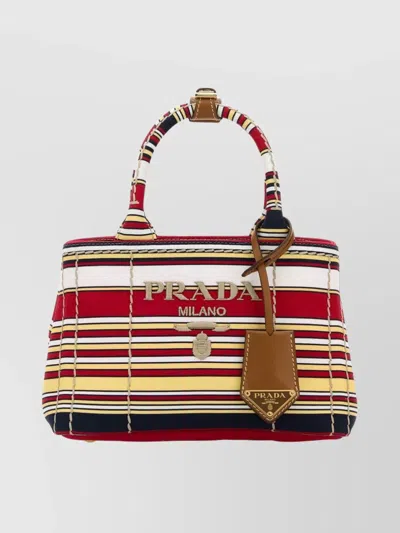 PRADA MINI HANDBAG WITH EMBROIDERED DESIGN AND STRIPES