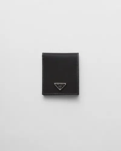 Prada Bi-fold Logo Re-nylon Wallet In Black