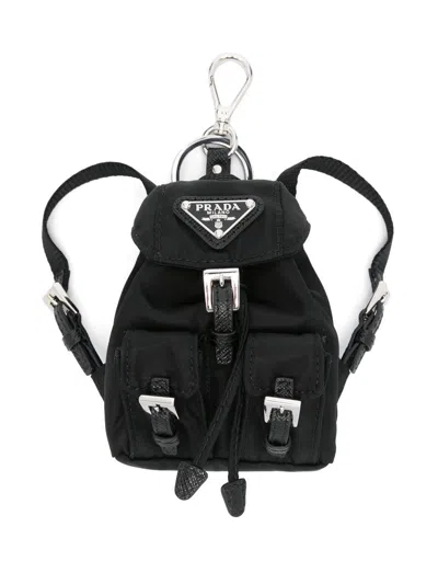 Prada Mini Icon Triangle Logo Keyring In Black