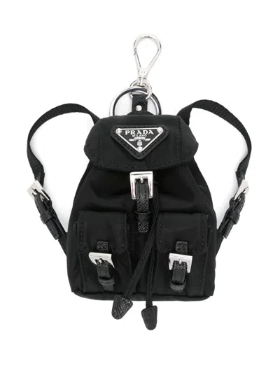 Prada Mini Icon Triangle Logo Keyring In Black