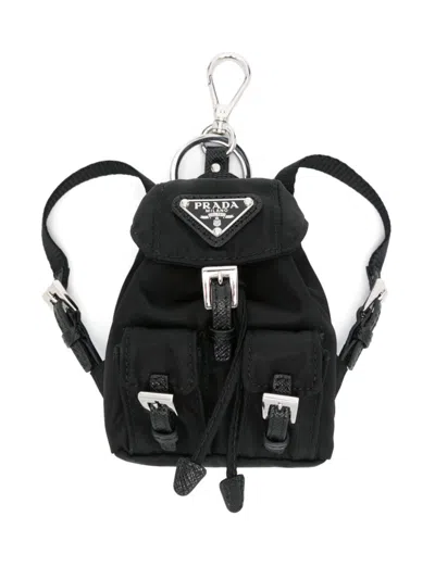 Prada Mini Icon Triangle Logo Keyring In Black