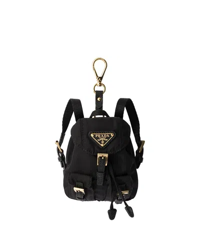 Prada Mini Icon Re-nylon Keychain Charm In Black